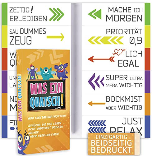 600 Lustige Haftnotizen (12 x 50 Blatt) | Haftnotiz Set mit verschiedenen witzigen Sprüchen für Uni, Schule, Büro oder WG | Bunte Klebezettel zum Lernen und Markieren | Geschenktipp für Studenten