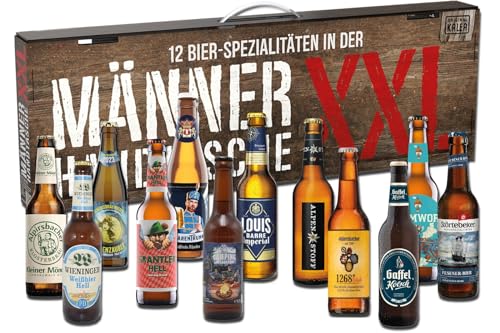 Kalea | XXL Männerhandtasche | 12 x 0,33l Bierspezialitäten aus Privatbrauereien | Biergeschenke für Bierliebhaber | Geschenkidee zu Weihnachten