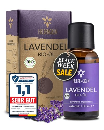 Heldengrün® BIO Lavendelöl [100% NATURREIN] - Der Echte Lavendel - Lavandula Angustifolia - Ätherisches Öl Bio - Duftöl Lavendel für Aromatherapie