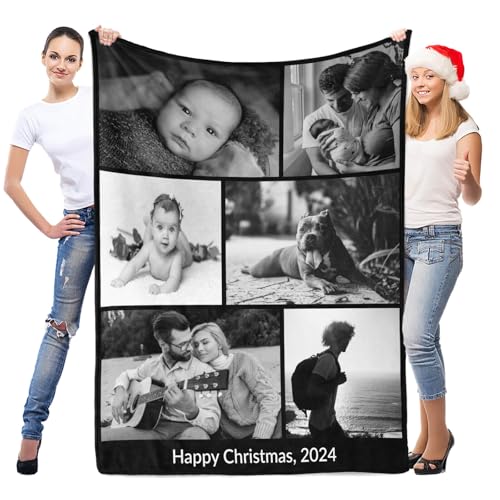 LNM Personalisierte Decke mit Fotos, Personalisierte Foto Decke, Personalisierte Kuscheldecke, Personalisierte Weihnachts Geschenke für Frauen, Männer, Baby, Kind, Haustier, Familie