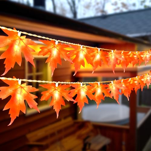 BOLWEO Herbst Lichterkette,3M 20LED Halloween Lichterketten Batteriebetrieben Ahornblatt Girlande Herbst Deko Blättergirlande Lichter für Erntedankfest,Halloween,Weihnachten,Party Deko Tischdeko