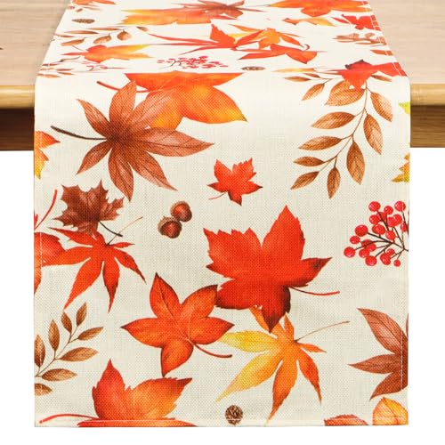 183 x 33 cm Herbst Tischläufer Kürbisse Sonnenblumen Ahornblatt Herbstlicher Läufer Leinenoptik Tischdecke Dekoration Tischband für Erntedankfest Herbstdekoration Thanksgiving (Ahornblatt)