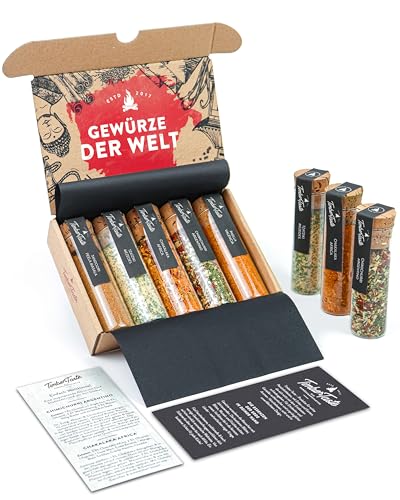 TIMBER TASTE® 5 Gewürze aus aller Welt - Seltene Gewürze Geschenkset Männer - Weihnachten Geschenke Set für Männer & Frauen - Ausgefallene Geschenke Erwachsene Kleinigkeit - Geschenkset Weihnachten