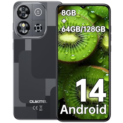 OUKITEL C57S Android 14 Smartphone Ohne Vertrag 4G - 8GB+64GB/128GB Handy Günstig, Octa Core, 6,52 Zoll HD+, 4300mAh Handy Ohne Vertrag, 4G Dreifache SlM Simlockfreie Handys 2 Jahre Garantie - Schwarz