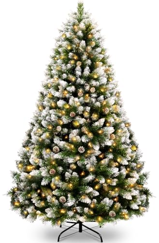 KOIUEYW Künstlicher Weihnachtsbaum mit Beleuchtung, Weihnachtsbaum mit 300 LED Beleuchtung Weihnachtsbaum Künstlich 180cm mit Schnee, Weihnachtsbaum Künstlich