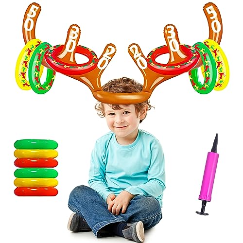 Weihnachten Aufblasbares Ringwurfspiel, Rentiergeweih Wurfspiel Kinder Outdoor Indoor Weihnachtsspiel, Ring Toss Game Spiel Ring Wurfspiel Weihnachten Spiel, Spiele für Draussen Party Gadgets