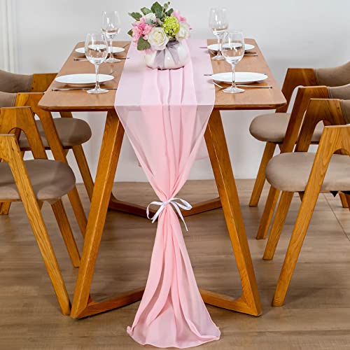 YUNSHANGHE Modern Chiffon Tischläufer, 70x300 cm Abwaschbar Tischdecke, Hochzeit Dekoratives Tischband aus Stoff, Table Runner, Tischdekoration für Hochzeit Geburtstage Kommunion (Rosa)