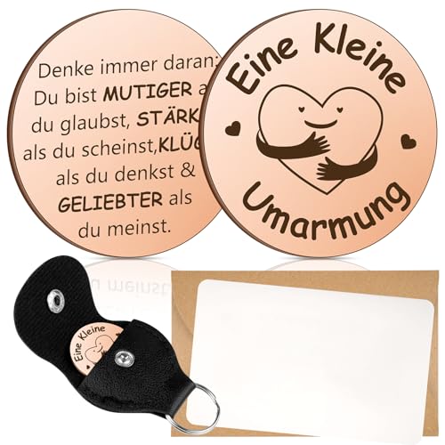 Svalor Kleine Umarmung Glücksbringer, Pocket Hug Mutmacher Geschenk, Edelstahl Doppelseitig Rund Glücksmünze, Gute Besserung Geschenke für Familie Freundin Frauen Patient (Roségold)