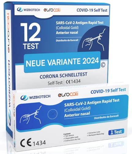 12x Corona Schnelltest Neue Variante 2024 Test Covid-19 Selbsttest Nasales Antigentest auf SARS-CoV-2 für zu Hause zur Eigenanwendung - 12 Stück Einzelverpackt