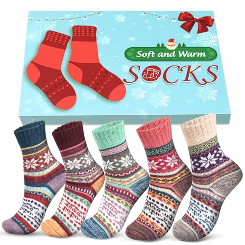 Wollsocken Damen Geschenke für Frauen Weihnachten: Warme Dicke Socken Thermosocken Damen Wintersocken Weihnachtsgeschenke für Frauen Geschenke Geschenkideen Weihnachten 2023 Adventskalender Befüllen