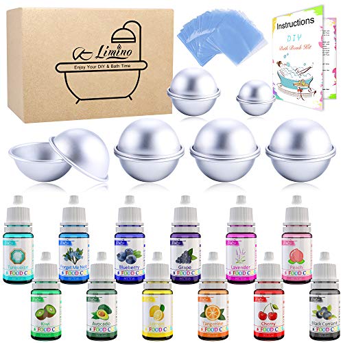 Badebomben Formen Set 12 Teiliges mit 12 Seifenfarbe, 30 Schrumpfbeutel - Badebomben Herstellung Kit zur DIY Badebomben - Flüssiger Badebombenfarbstoff zur Seifenherstellung, Soap, Bath Bombs Making