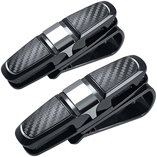 FineGood 2 Pack Brillenhalter für Auto Sonnenblende, Sonnenbrillen Brillen mit Kartenkarten Clip - Schwarz