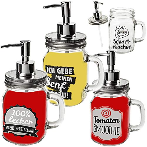 alles-meine.de GmbH 2 Stück Senf & Ketchup - Spender mit Pumpe lustiger Spruch 420 ml - für Sauce/Saucenspender - Senfglas groß - Flasche Ketschupspender Pumpspender mit ..