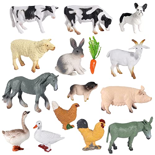 SIENON 15 Stück Tierfiguren Spielzeug Mini Bauernhof , Scheune Tiere, Miniatur Kuchen Topper Ornamente für Ostereierfüller Tiere Thema Geburtstag Party