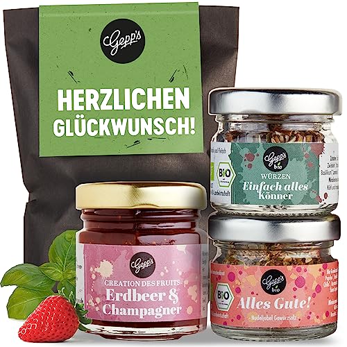 Gepp's Feinkost Wundertüte Herzlichen Glückwunsch I Geschenkset mit Delikatessen I Geschenk gefüllt mit Kleinigkeiten für Freundin, Kollegen, Lehrer I Kulinarische Geschenkidee für Männer & Frauen