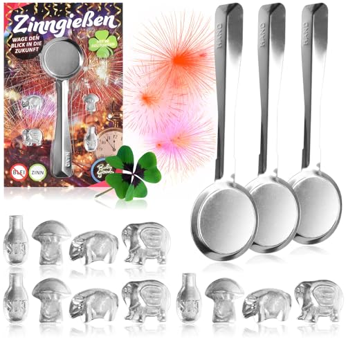 Robin Goods® 15-teiliges Set Zinngießen, Silvestergießen das Wahrsagerei-Partyspiel - die gesunde Alternative zum Bleigießen, Nicht nur zu Silvester (3)