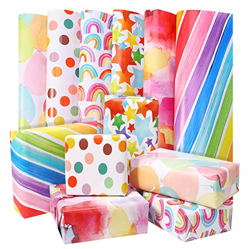 Fanshiontide 6 Pcs Geschenkpapier Geburtstag, geschenkpapier kinder Recycelbares Geschenkpapier DIY Geschenkpapier Geburtstagspapier Set zum für Geburtstag Weihnachten jeden Anlass(70X50cm)