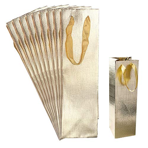 Ideen mit Herz Geschenktaschen | 36cm x 10,5cm x 10,5cm | Geschenktüten mit diamantierter Oberfläche | gold | 10 Stück | ideale Geschenkverpackung für Flaschen