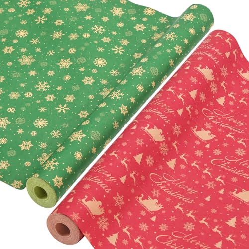 AhfuLife 2 Rollen Weihnachtsgeschenkpapier, 43cm x 15m Geschenkpapier Weihnachten Set, Nature Kraftpapier Weihnachtspapier Set für Xmas Weihnachten Papier Geburtstag Geschenk Verpackung