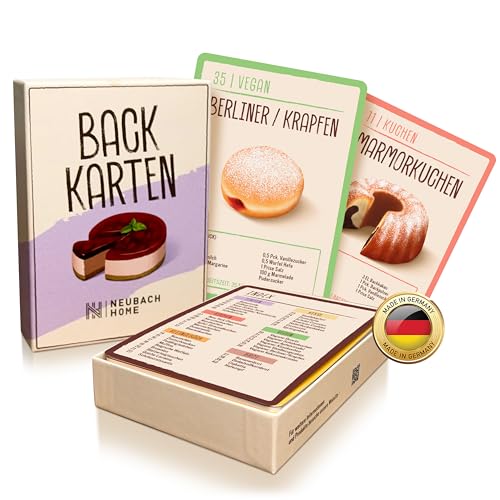 NEUBACH HOME Backkarten - 40 Backrezepte als Backzubehör im Back Set - Geschenke zum Backen - Back Zubehör & Geschenk für Frauen zum Backen - Backutensilien Rezeptkarten - Backset statt Backbuch