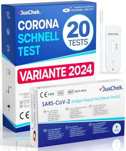 Adeste – NEUE Variante 20 x 1er Corona Schnelltest für Zuhause COVID 19 Antigen Rapid Test Swab Selbsttest. Geprüft für neuen 2024-Varianten. Sensibilität 100% bei hoher Viruslast