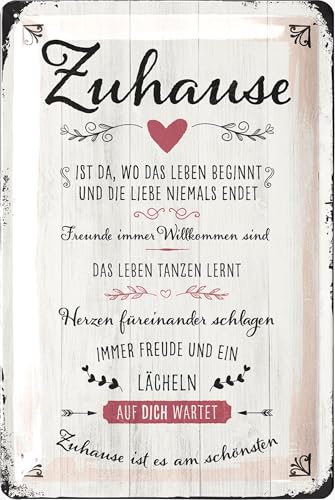 LANOLU Retro Blechschild - ZUHAUSE ist es am SCHÖNSTEN - Geschenk zum Einzug - Richtfest Geschenk - Metallschilder Familienregeln Holzschild Optik - Schilder mit Sprüchen, 20x30cm