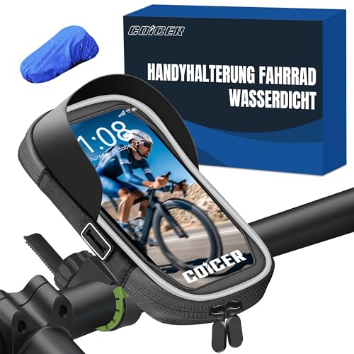 COICER Handyhalterung Fahrrad Wasserdicht, Motorrad 360° Drehbarem Fahrradhalterung, Lenkertasche Fahrrad Zubehör Ebike für 4.7-6.5 Zoll Smartphone mit Regenhaube Handyhalter Fahrrad Lenker