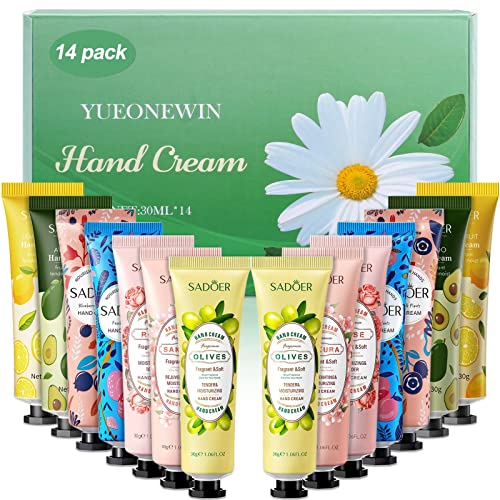 14 Pack Handcreme Weihnachtsgeschenke Trockene Rissige Hände Fuß Feuchtigkeitscreme für den Winter, Duft Hand Tag Nachtcreme - Körpercreme zieht Schnell ein Geschenkset (420ml)