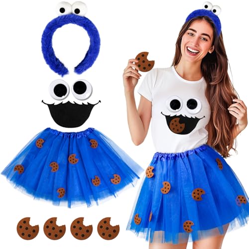 iZoeL krümelmonster kostüm Damen Kinder, Cookie Haarreif Tutu Rocke Monster Augen Mund aufkleber Cookie krümelmonster Kostüm Accessorie, Damen Kinder Kostüm karneval Fasching Mottoparty Kostüm