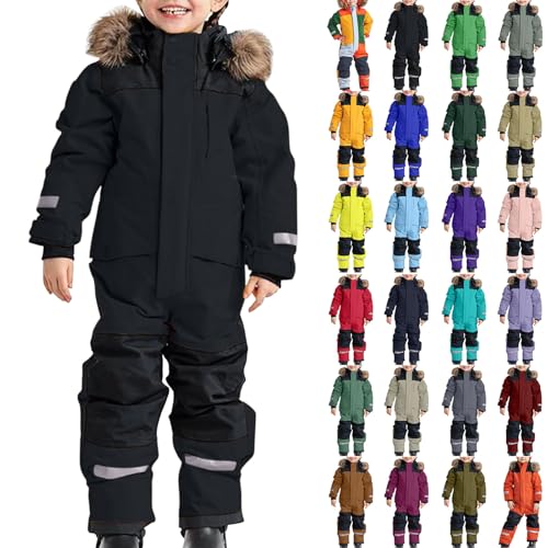 Schneeanzug Kinder Unisex Skianzug Verdickt Warm Skioverall Winter Warme Skianzüge mit Kapuze Schneeoverall Wasserdicht Winddicht Winteranzug Outdoor Thermo Schneeanzüge Mädchen Einteiliges