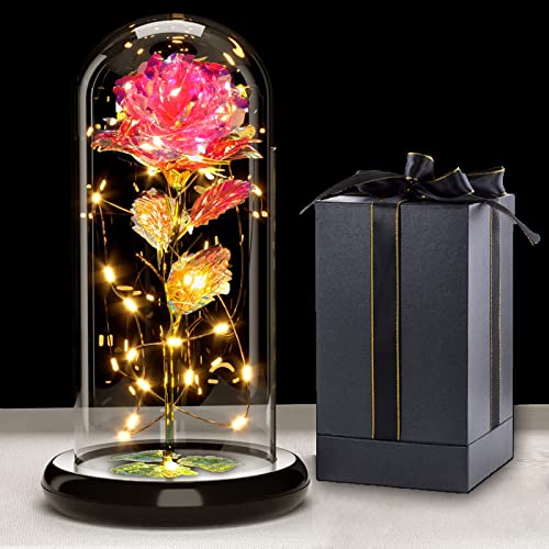 Galaxy Rose Blume Geschenk, Infinity Rose in Glaskuppel, LED-Lichterkette auf der Kristallrose, Einzigartiges Geschenk für Frauen, Weihnachten,Hochzeit,Valentinstag,Muttertag,Jahrestag und Geburtstag