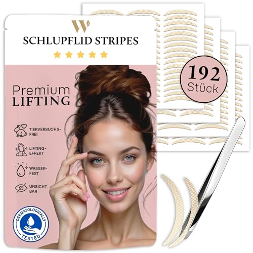 WOW STRIPES Schlupflider Augenlid Premium Stripes Unsichtbar [192 Stk]| 24h Halt, Lifting ohne OP, Hautfreundlich | Eyelid Tape Tapes Straps Strip als Lifting Set Augen-Lidstraffung Augenpads M