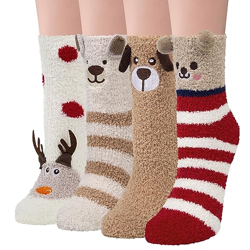 Kotashion Kuschelsocken Damen Flauschige Socken Lustige Weihnachtsgeschenke für Frauen gemütliche Winter-Thermosocken niedliche warme Tierbettsocken Mädchen beste Geschenkideen