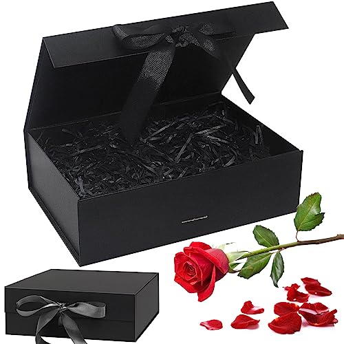 KERANEET Geschenkverpackung Box 21 * 17 * 7cm Geschenk Verpackungsbox Magnetische Geschenkbox Geschenkbox Schwarz Geschenkbox mit deckel für Hochzeiten Geburtstage Jubiläen - Schwarz