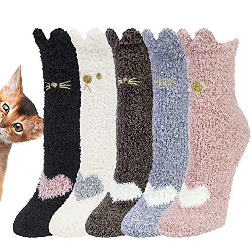 Justay Sowarm Kuschelsocken Damen Flauschige Wintersocken Thermosocken Mädchen Dicke Gemütliche Socken Warme Socken Haussocken Tierbettsocken Weihnachtssocken Mehrfarbig