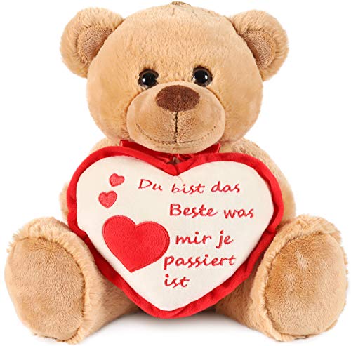 BRUBAKER Teddy Plüschbär mit Herz Rot Beige - Du bist das Beste was Mir je ... - 35 cm - Teddybär Plüschteddy Kuscheltier Schmusetier - Braun Hellbraun