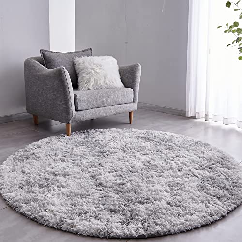 VOFUSHON Teppich Rund Hochflor Teppich Wohnzimmer Teppich Langflor Teppiche für Wohnzimmer flauschig Shaggy Schlafzimmer Bettvorleger Outdoor Carpet(Ø 120 cm Rund,hellgrau)