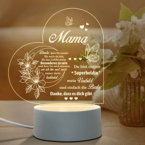 Juratar Geschenke für Mama von Tochter Sohn, LED Lampe Nachtlicht Personalisierte Mama Geschenk, Geburtstagsgeschenk für Mama (Heart)