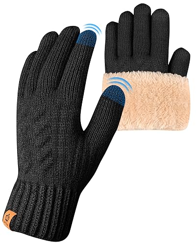 ARFNKIM Damen Winterhandschuhe mit Fleecefutter, Touchscreen Warme Gedehnt Dicke Strickhandschuhe Wollhandschuhe Thermohandschuhe Outdoor Winter Geschenke für Herren und Damen (schwarz)