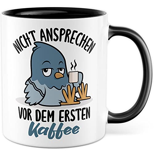 Nicht Ansprechen Tasse Kollege Geschenkidee Koffein Kaffeetasse Morgen Geschenk für Morgenmensch Kaffeebecher Morgenmuffel Becher (Weiß & Schwarz)