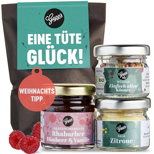 Gepp's Feinkost Wundertüte Eine Tüte Glück I Geschenkset mit Mini Zitronensalz, Konfitüre & Alleskönner Gewürz I Viel Erfolg Geschenkidee & Glückbringer für Prüfung, Weihnachtsgeschenk