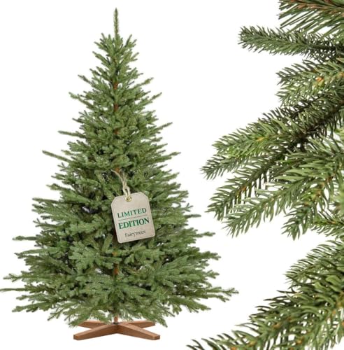 FAIRYTREES Weihnachtsbaum künstlich 180cm BAYERISCHE Tanne Premium | Made in EU | Christbaum Holzständer | Tannenbaum künstlich mit Naturgetreue Spritzguss Elemente