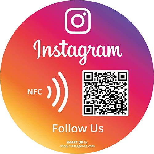 MESSAGENES | Aufkleber Folgen Sie uns Instagram mit Smart QR - NFC | 1 Runde Einheit | Schilder Bewertung NFC und QR Code | QR immer wieder verwendbar | Ideal für Schaufenster, Wand