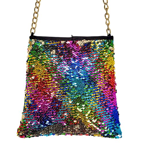 W WIDMANN MILANO Party Fashion 10018 - Tasche Wendepailletten Regenbogen/Gold, Retro, Accessoire, Karneval, Mottoparty