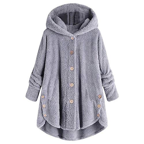 AACH Sweatshirts Für Damen Winter Plüschjacke Warme Wollmantel Thermo Fleece Winterjacke Oversize Lang Plüschmantel Teddy mit Kapuze Wintermantel Warm Kapuzenjacke Knopf Kuscheljacke