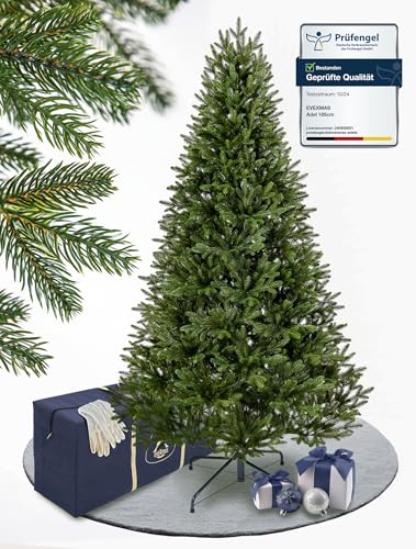 EveXmas- Adele Grün- 185 cm- 100% Spritzguss - Künstlicher Weihnachtsbaum wie EIN echter - Tannenzweige aus 100% Polyethylen- Auf einem Metallständer- Aufbewahrungstasche im Lieferumfang enthalten