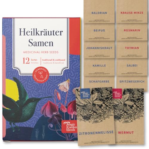 Magic Garden Seeds - 12 samenfeste Heilkräutersamen für Garten, Hochbeet & Balkon - traditionell & wohltuend - Kräutersamen - Saatgut - Kräuter Samen Set - Geschenk für Gartenliebhaber