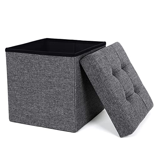 SONGMICS Sitzhocker mit Stauraum, faltbarer Hocker, Fußhocker, Falthocker, Sitzwürfel für Wohnzimmer, Schlafzimmer, 38 x 38 x 38 cm, dunkelgrau LSF27Z