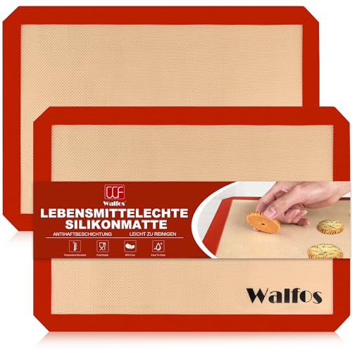 Walfos 50×40cm Silikon-Backmatte extra groß (2er Set) Antihaftbeschichtung Backfolie Silikonmatte Wiederverwendbare，Hitzebeständige Backunterlage,BPA frei, umweltbewusst, spülmaschinenfest