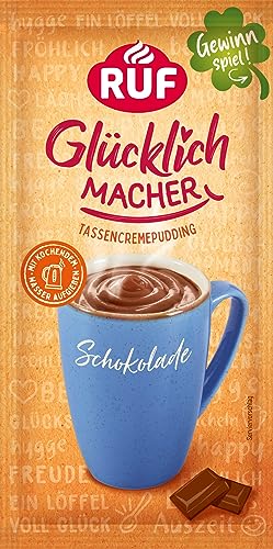 RUF Glücklichmacher Tassenpudding Schokolade, Cremepudding für schnelle Desserts, Tassencremepudding, nur Wasser hinzufügen, 1 x 59g Beutel